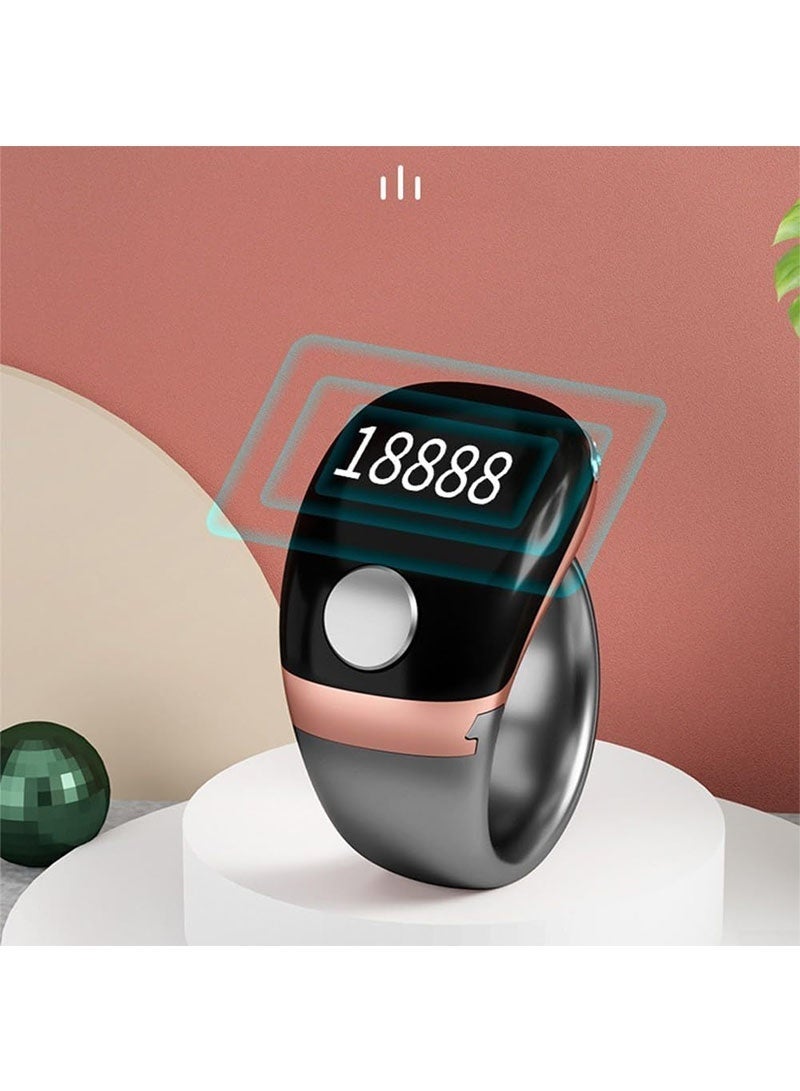 خواتم تسبيح إلكترونية ذكية، عداد تسبيح رقمي، خاتم عداد قابل للتعديل بأحجام 18/20/22 ملم للصلاة والتذكير، مناسب للمسلمين، للاستخدام المنزلي (ذهبي وردي) - Image 3